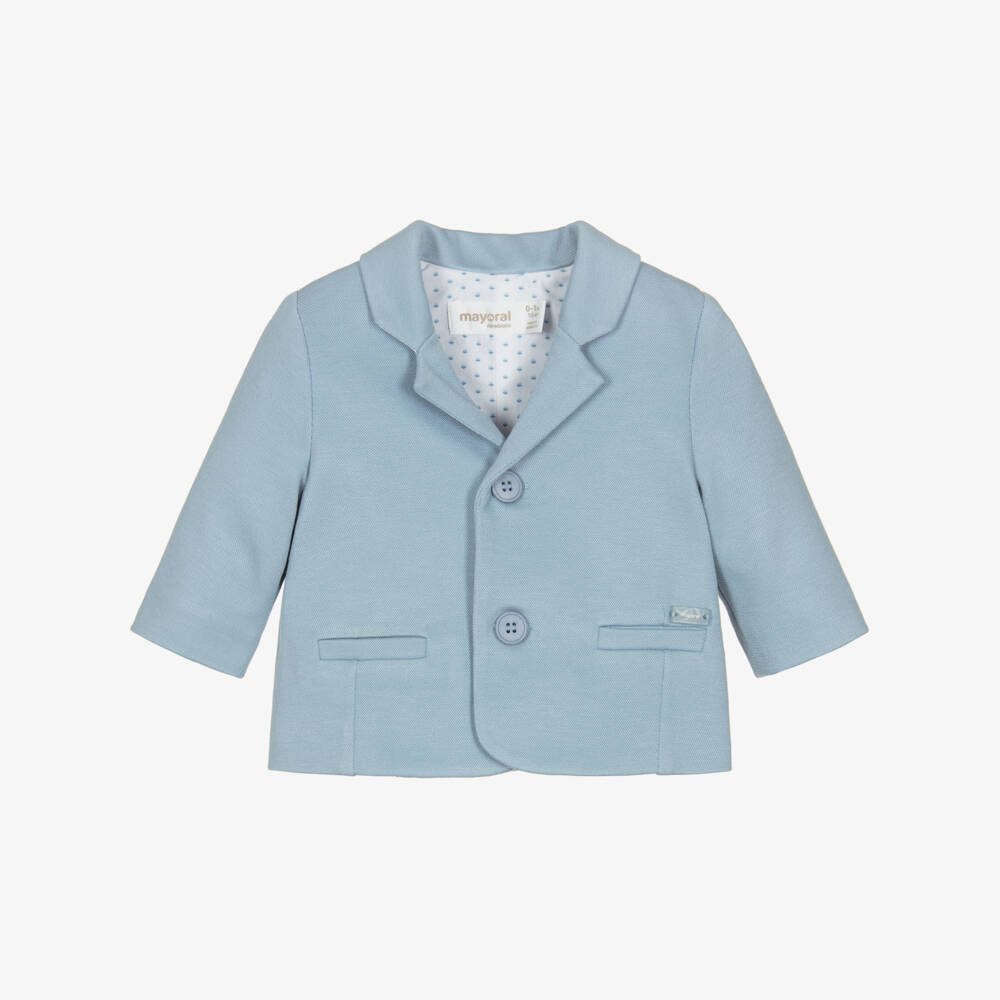 Mayoral Newborn-Baby Boys Blue Cotton Single Breasted Blazer | Childrensalon