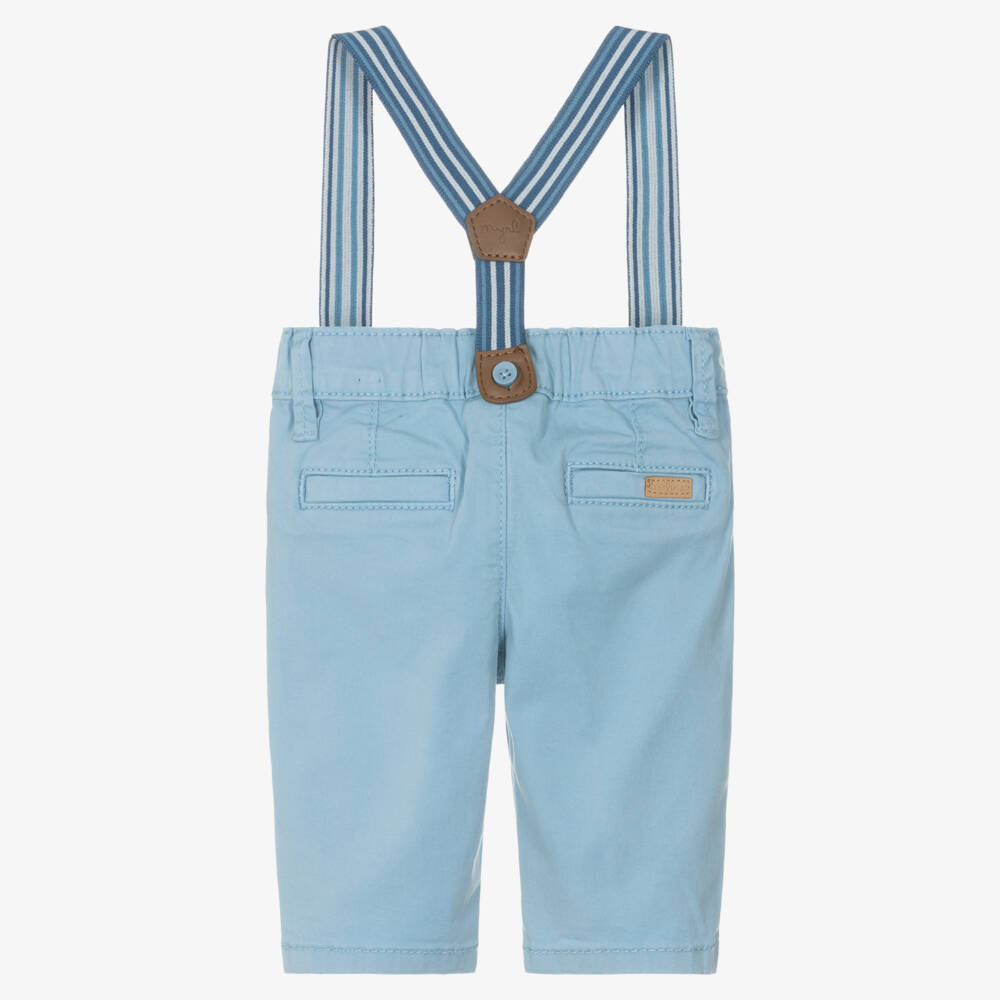 Mayoral Для новорожденных-Baby Boys Blue Cotton Trousers with Striped Braces | Childrensalon