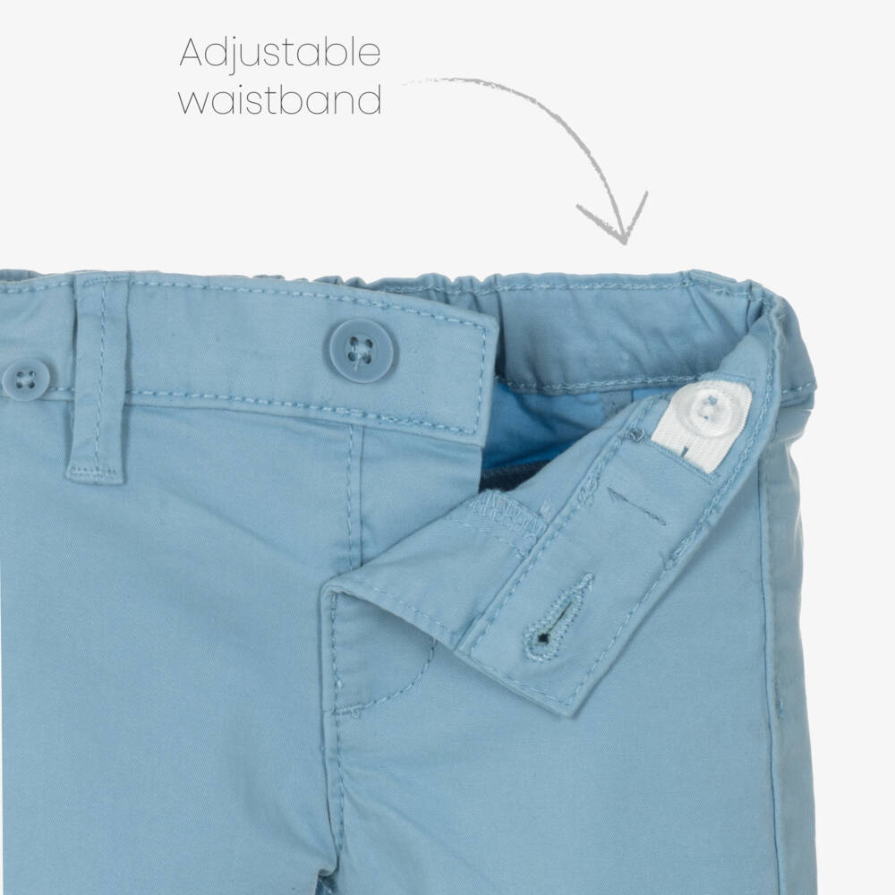 Mayoral Для новорожденных-Baby Boys Blue Cotton Trousers with Striped Braces | Childrensalon