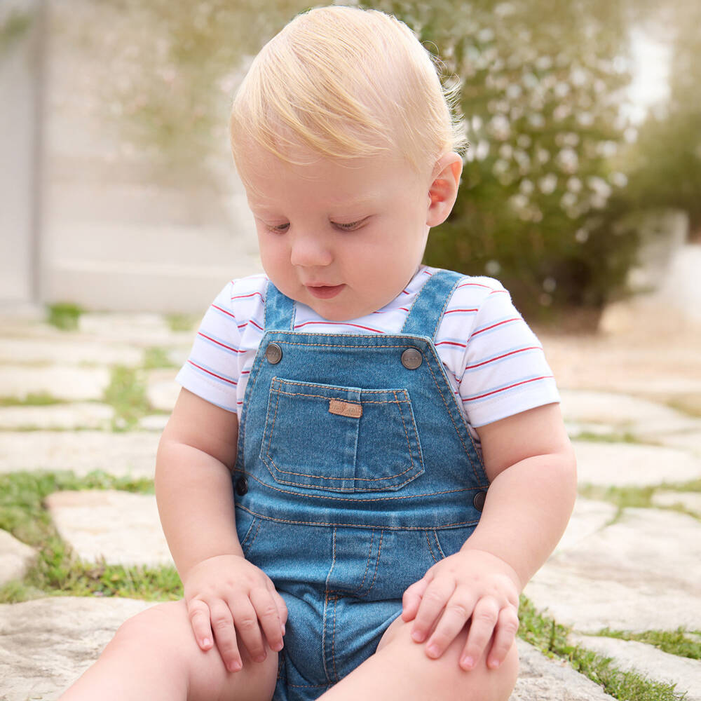 Mayoral Newborn-Baby Boys Blue Denim Dungaree Shorts Set | Childrensalon