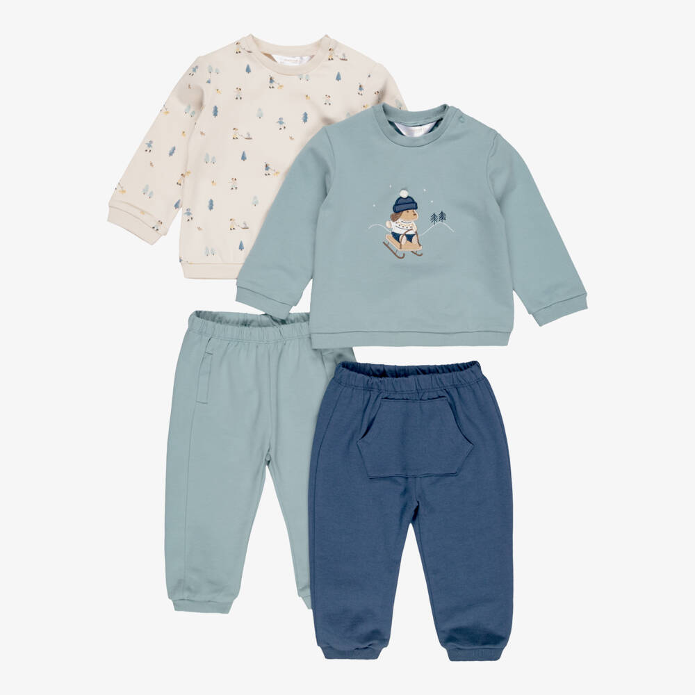 Mayoral Newborn-Baby Boys Blue Dog Trousers Sets (2 Pack) | Childrensalon