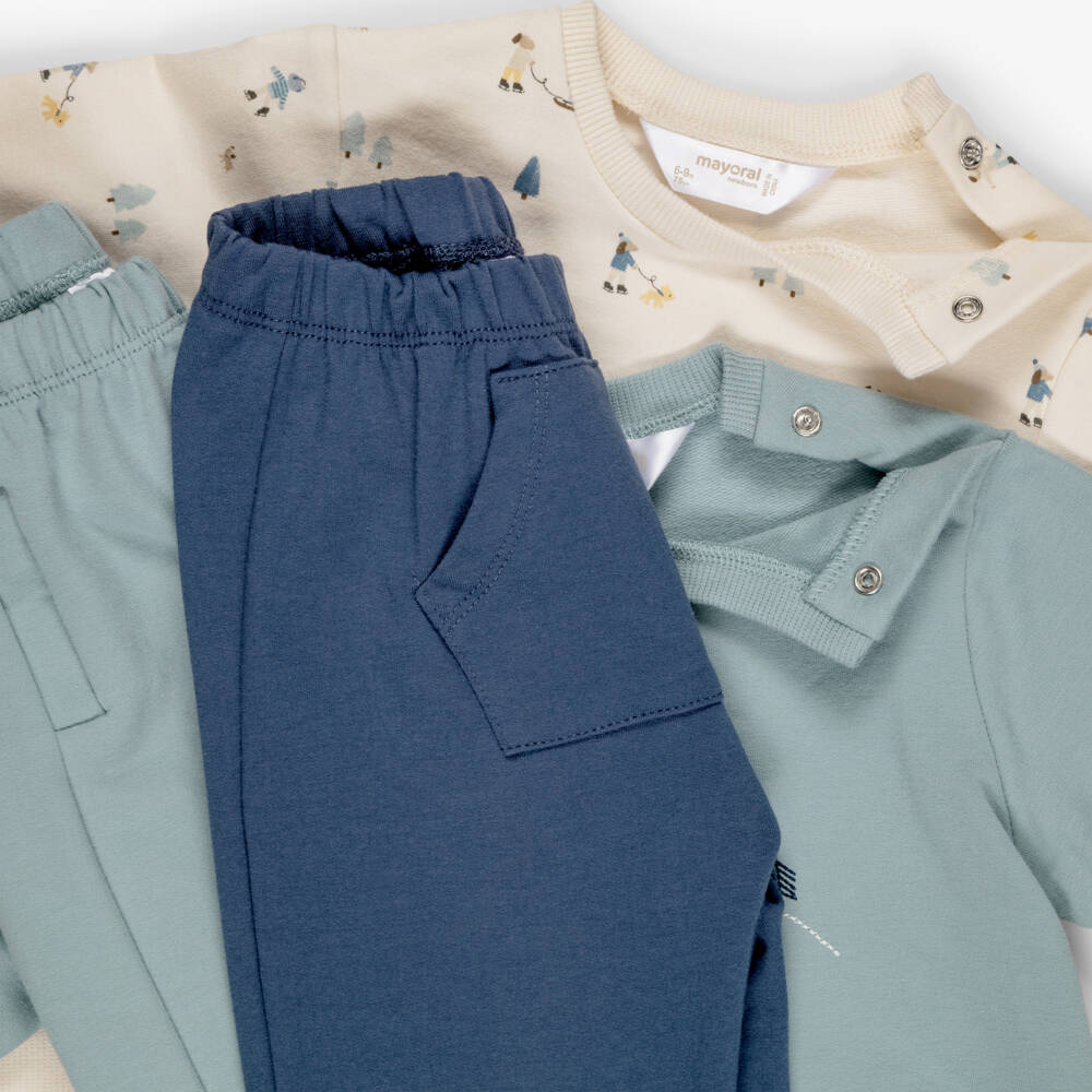 Mayoral Newborn-Baby Boys Blue Dog Trousers Sets (2 Pack) | Childrensalon