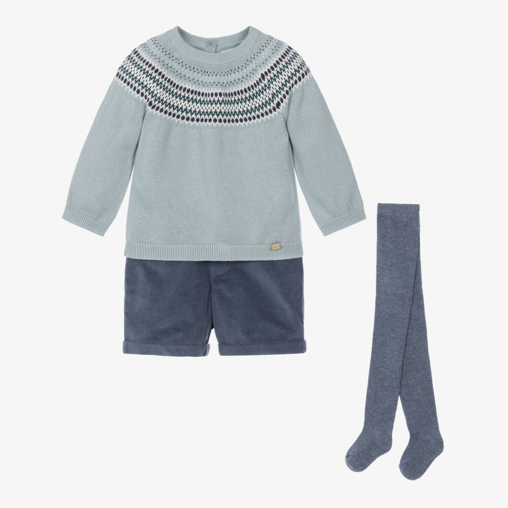 Mayoral Newborn-Baby Boys Blue Fair Isle Sweater & Shorts Set | Childrensalon