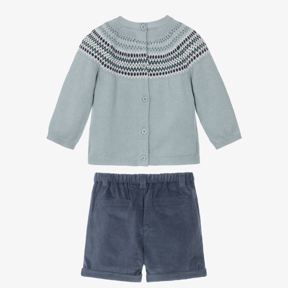 Mayoral Newborn-Baby Boys Blue Fair Isle Sweater & Shorts Set | Childrensalon