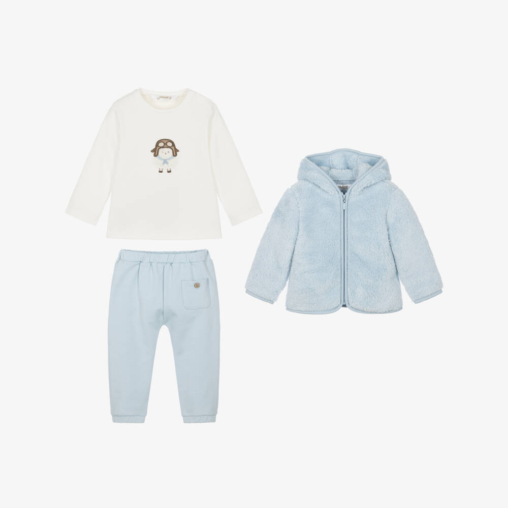Mayoral Newborn-Baby Boys Blue Fleece Zip-Up Top & Trouser Set | Childrensalon