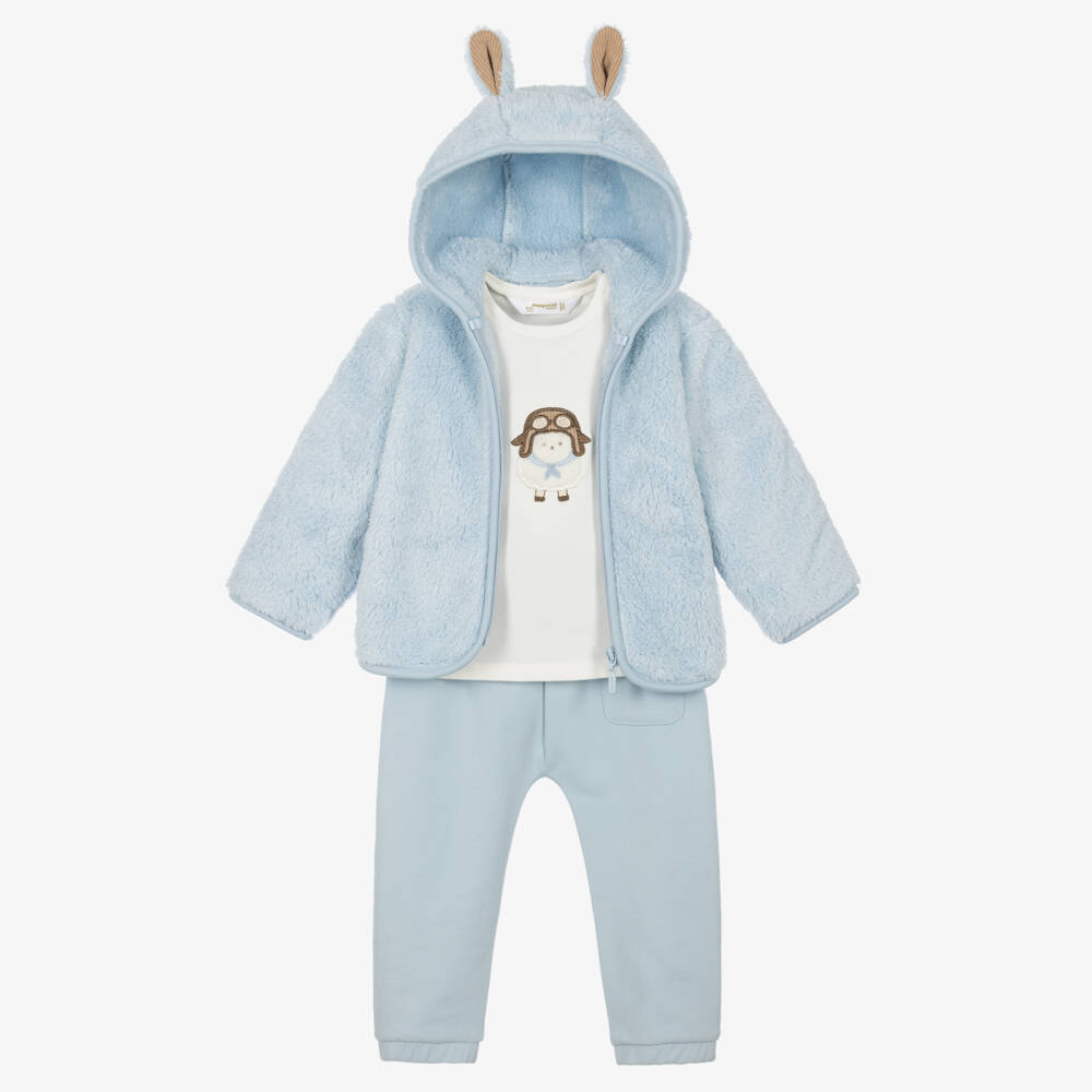 Mayoral Newborn-Baby Boys Blue Fleece Zip-Up Top & Trouser Set  | Childrensalon