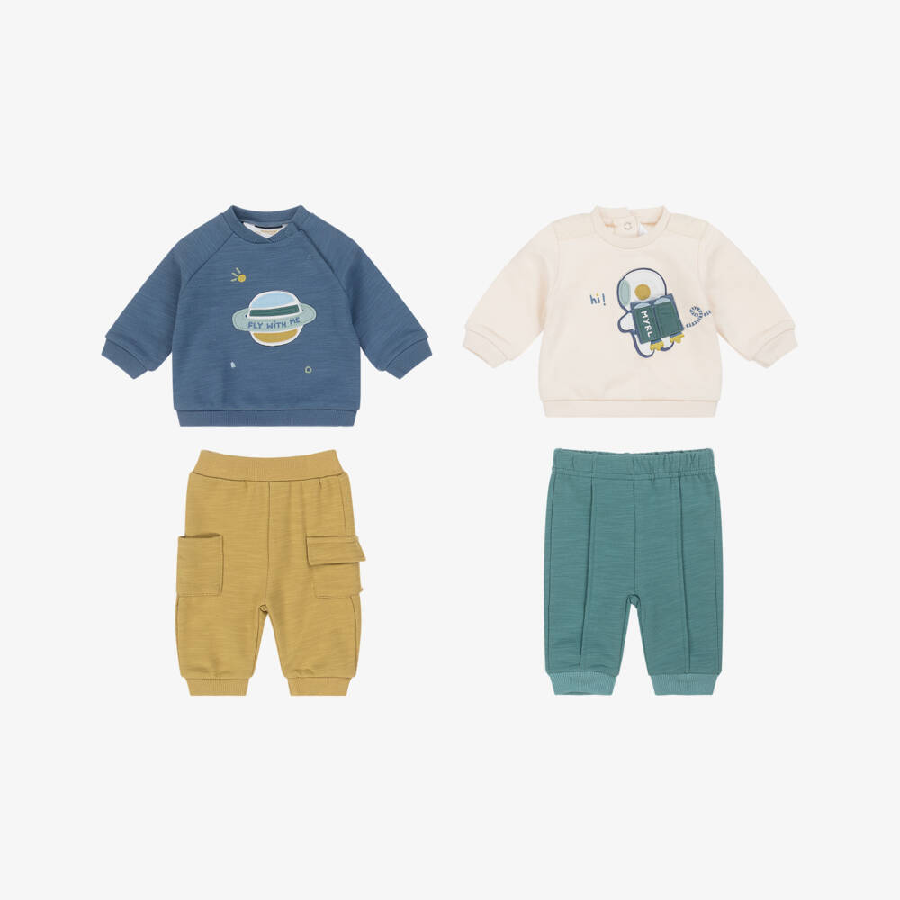 Mayoral Newborn-Baby Boys Blue & Green Outer Space Tracksuits (2 Pack) | Childrensalon