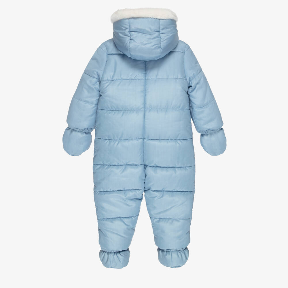 Mayoral Newborn-Baby Boys Blue Hooded Snowsuit with Bear Motif | Childrensalon