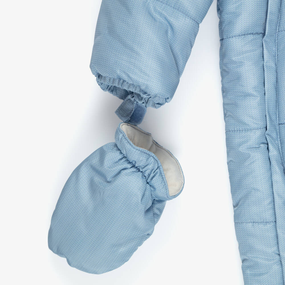 Mayoral Newborn-Baby Boys Blue Hooded Snowsuit with Bear Motif | Childrensalon