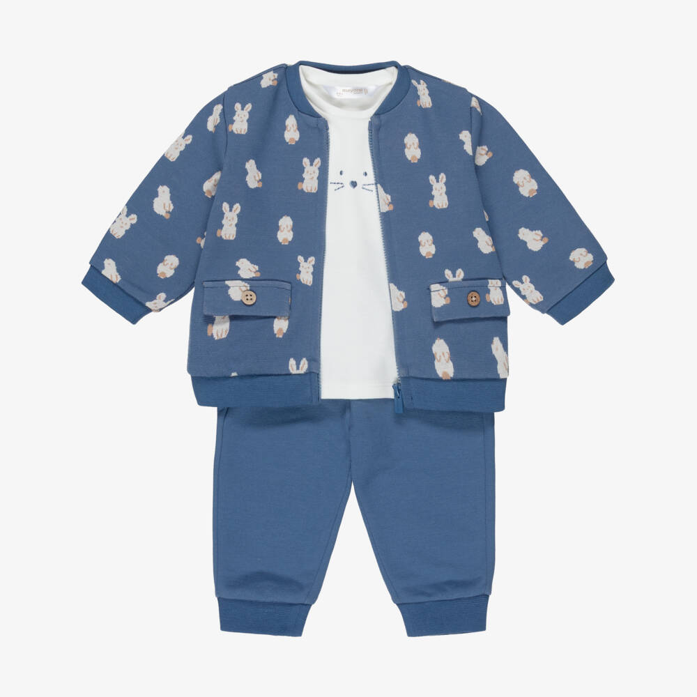 Mayoral Newborn-Baby Boys Blue & Ivory Cotton Tracksuit Set | Childrensalon