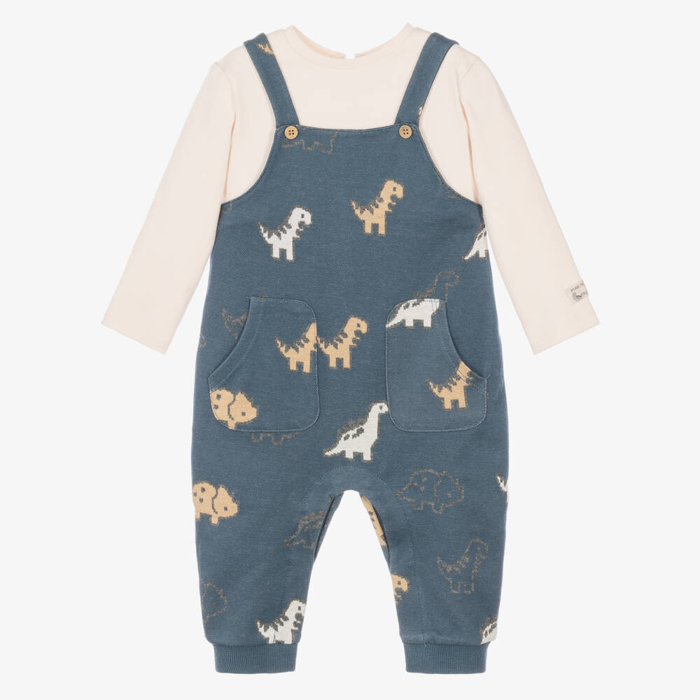 Mayoral Newborn-Baby Boys Blue & Ivory Dinosaur Romper | Childrensalon