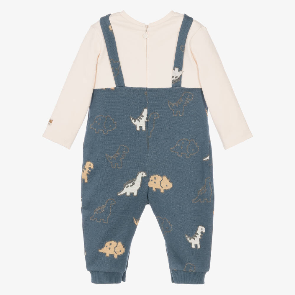 Mayoral Newborn-Baby Boys Blue & Ivory Dinosaur Romper | Childrensalon