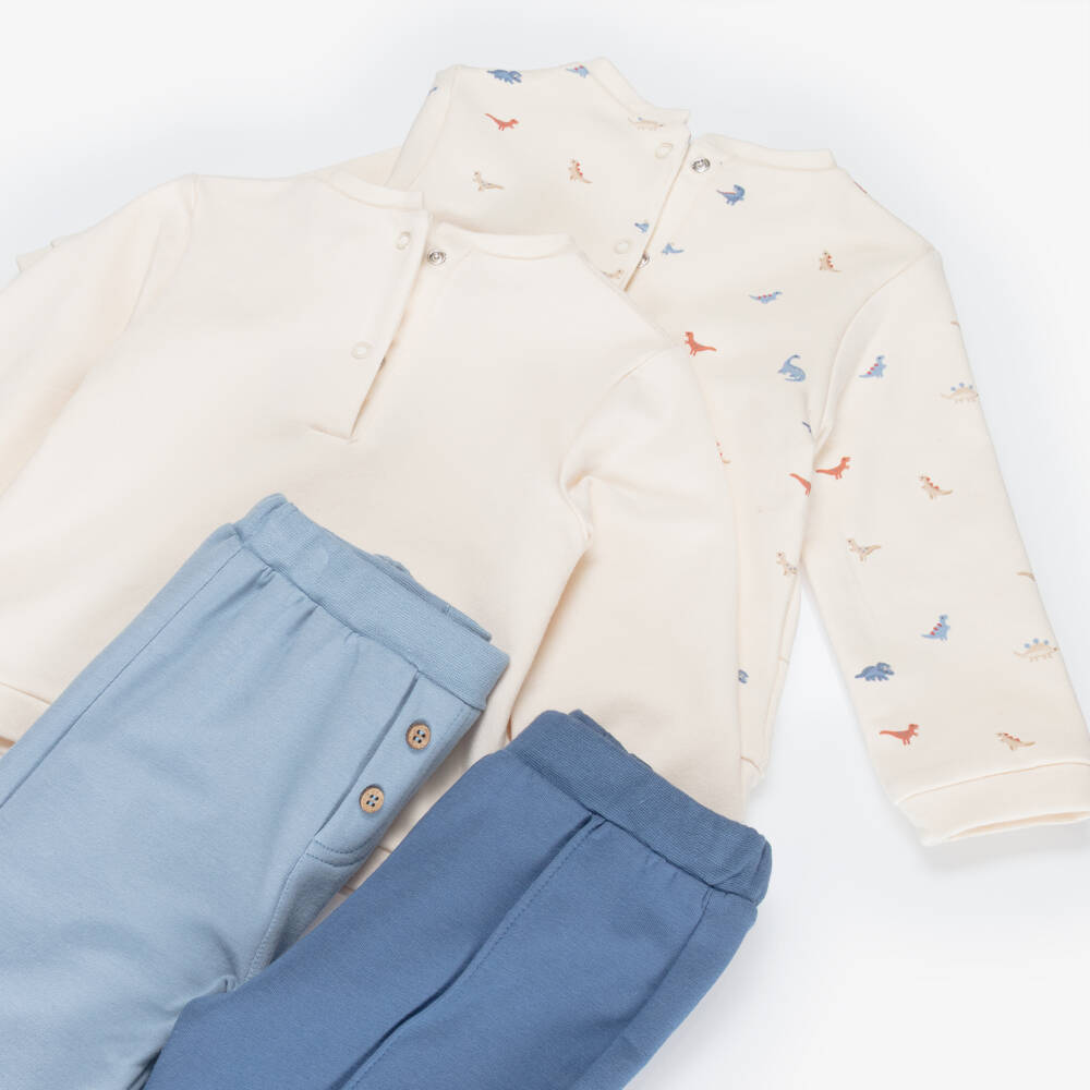 Mayoral Newborn-Baby Boys Blue & Ivory Dinosaur Tracksuits (2 Pack) | Childrensalon