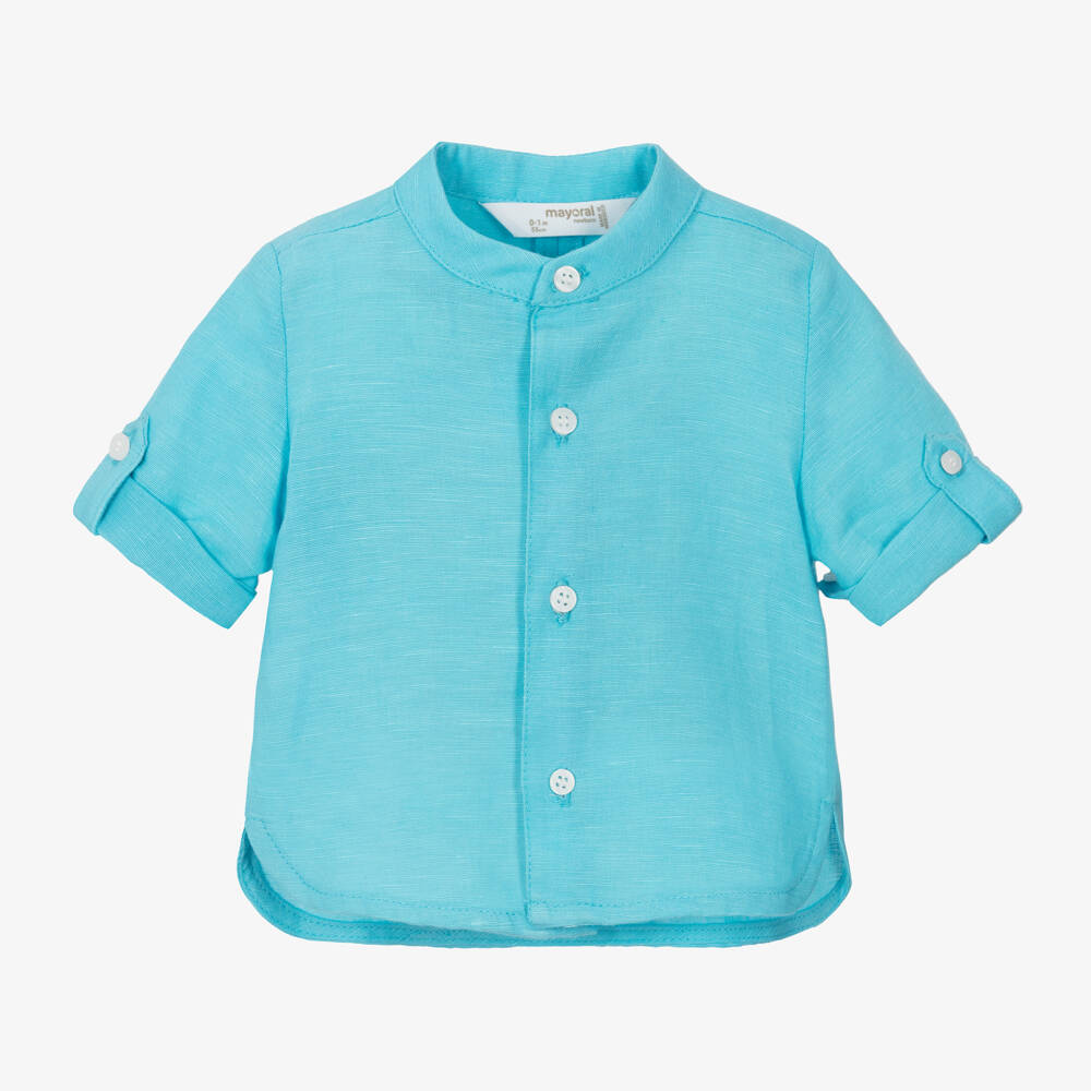 Mayoral Toddler Boy Blue Leaf Print Short Sleeve Shirt