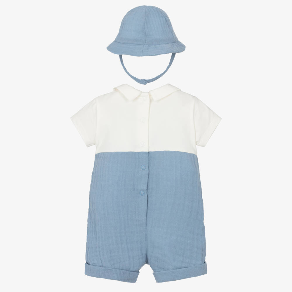 Mayoral Для новорожденных-Baby Boys Blue Muslin Shortie & Hat Set | Childrensalon