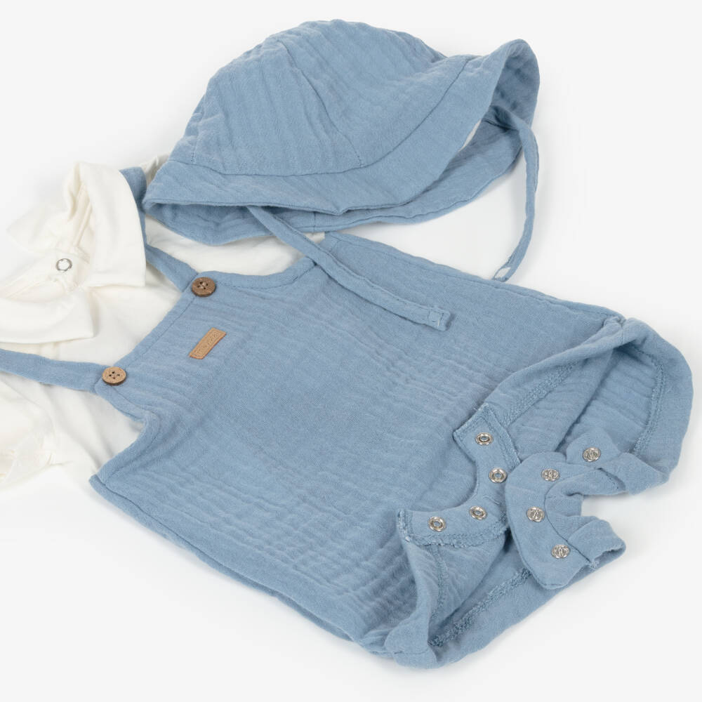 Mayoral Для новорожденных-Baby Boys Blue Muslin Shortie & Hat Set | Childrensalon
