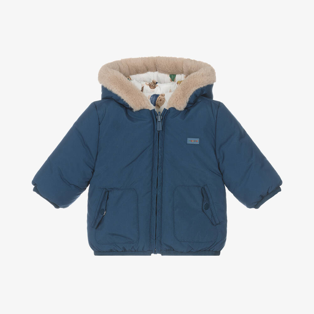 Mayoral Newborn-Baby Boys Blue Reversible Coat | Childrensalon