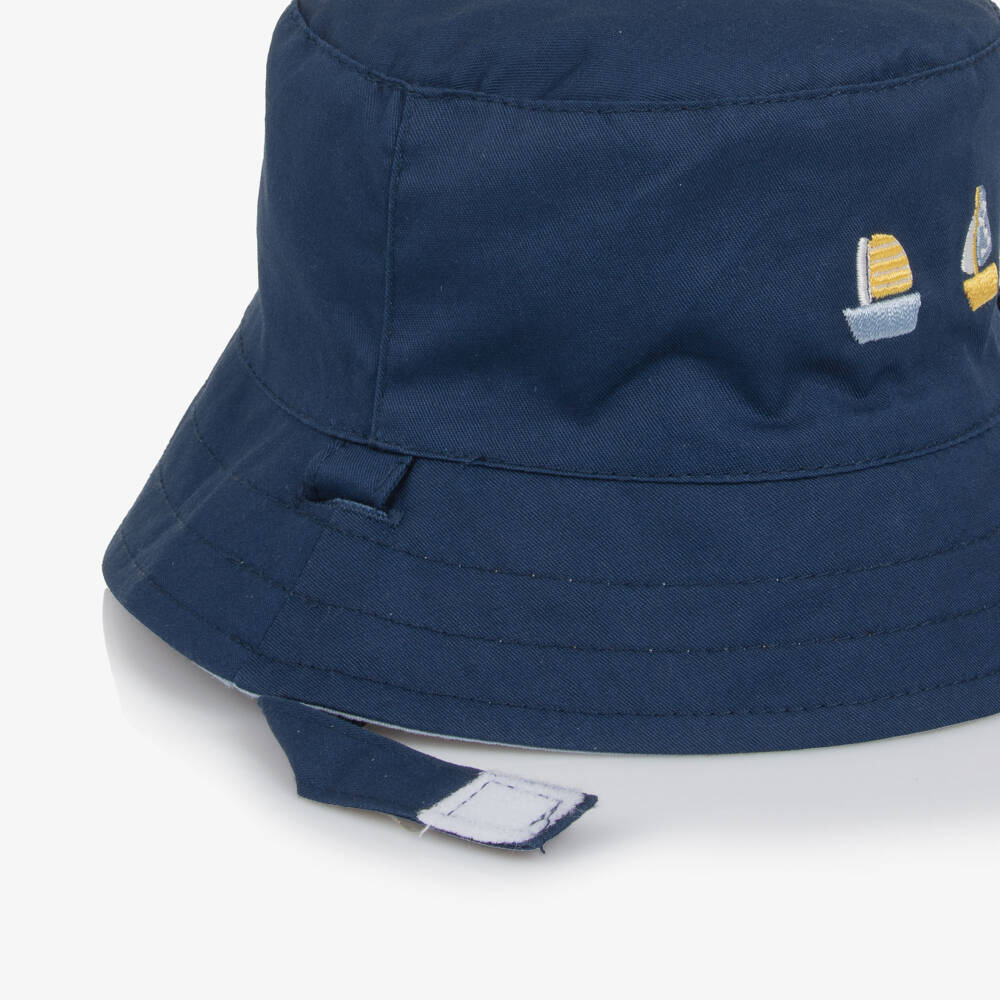 Mayoral Newborn-Baby Boys Blue Reversible Cotton Hat | Childrensalon