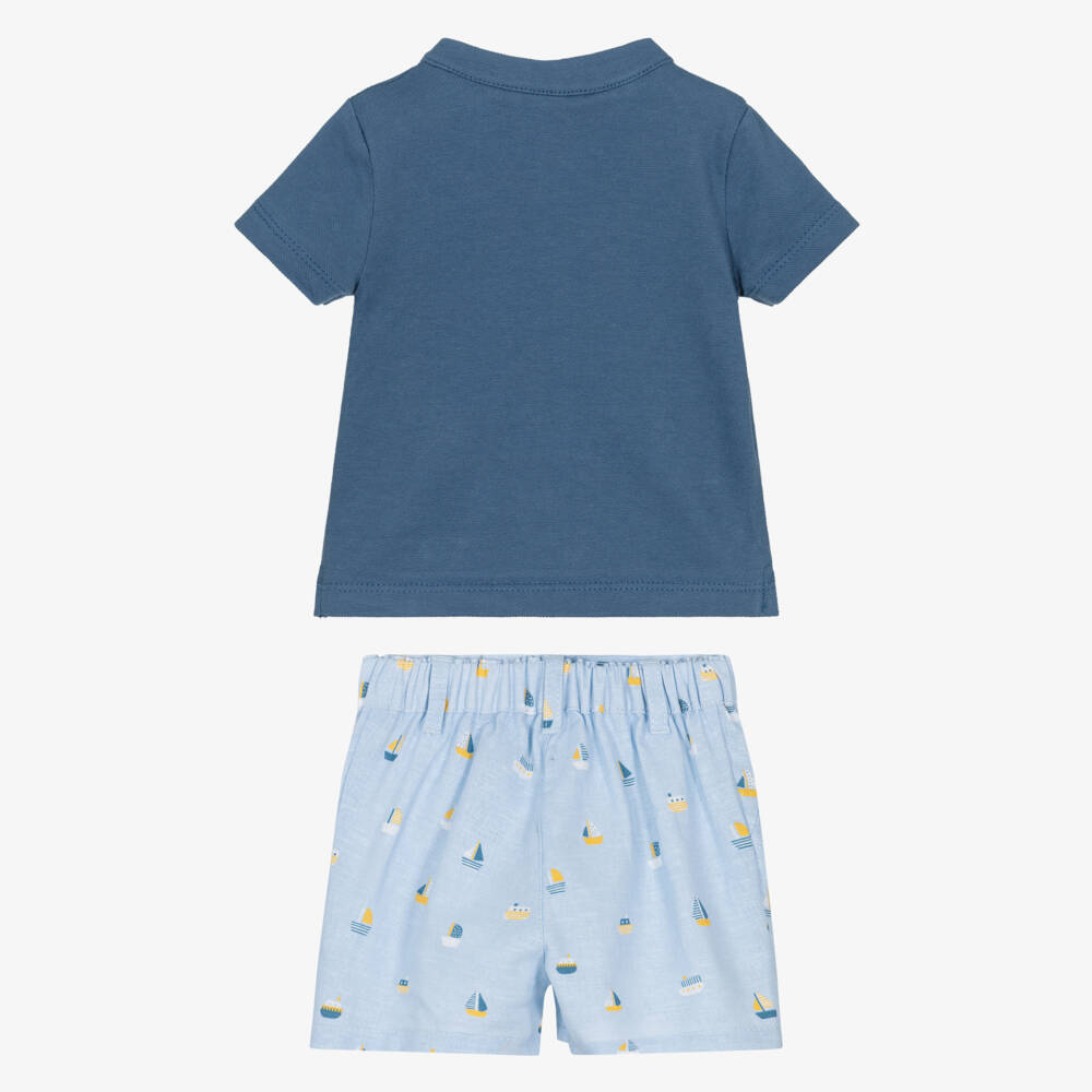Mayoral Newborn-Baby Boys Blue Sailboat Print Shorts Set | Childrensalon