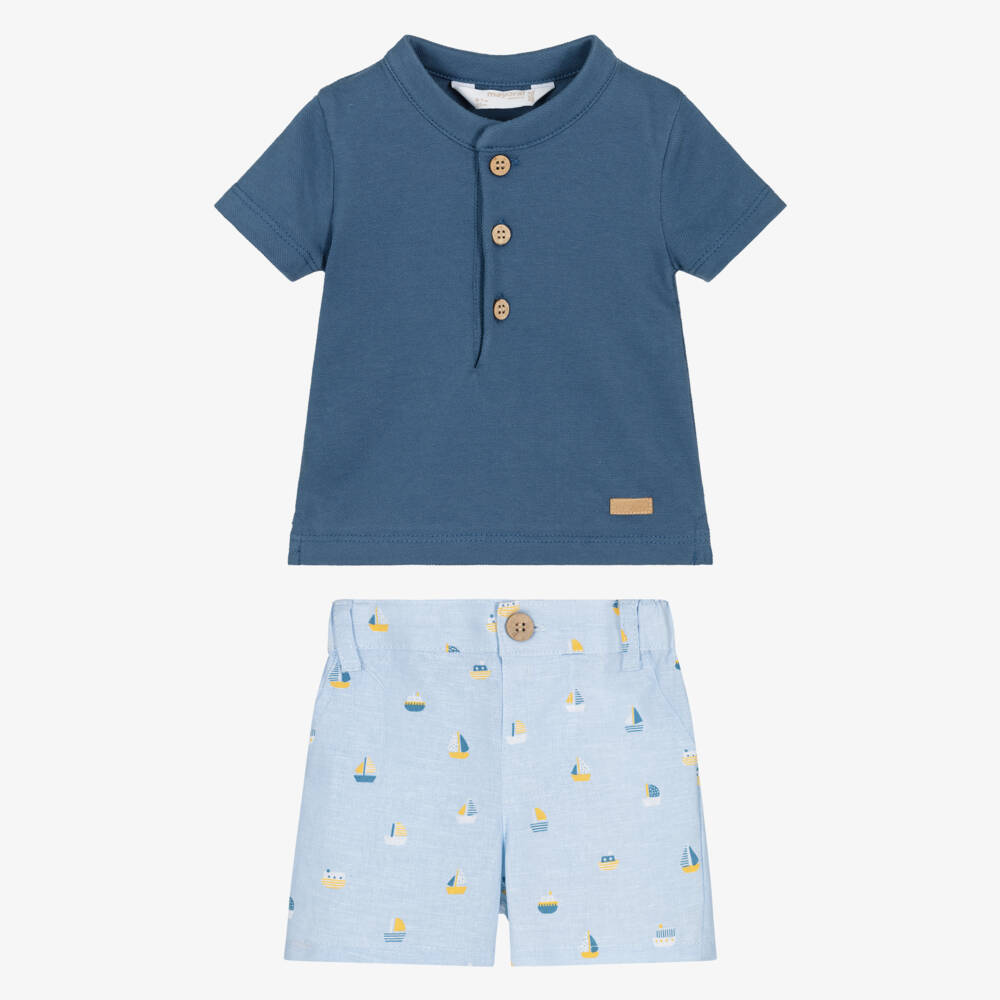 Mayoral Newborn-Baby Boys Blue Sailboat Print Shorts Set | Childrensalon