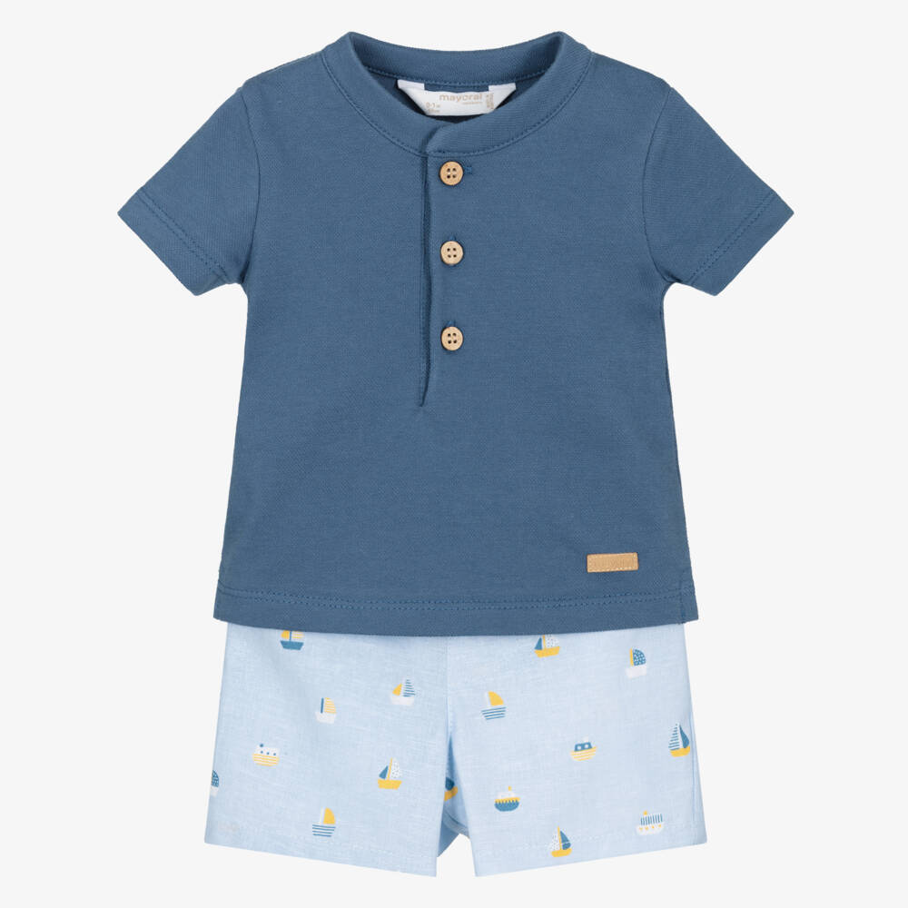 Mayoral Newborn-Baby Boys Blue Sailboat Print Shorts Set | Childrensalon