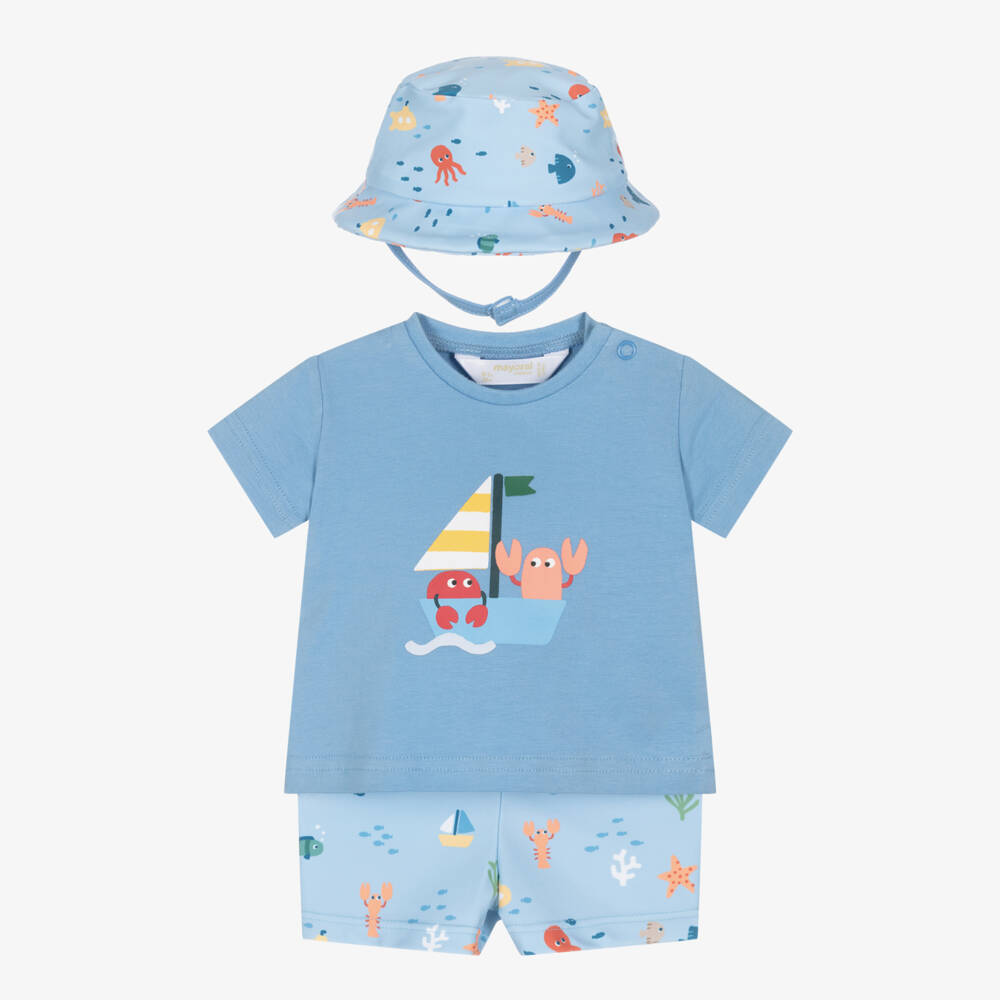 Mayoral Newborn-Baby Boys Blue Sea Creature Print Beach Set (UPF40+) | Childrensalon