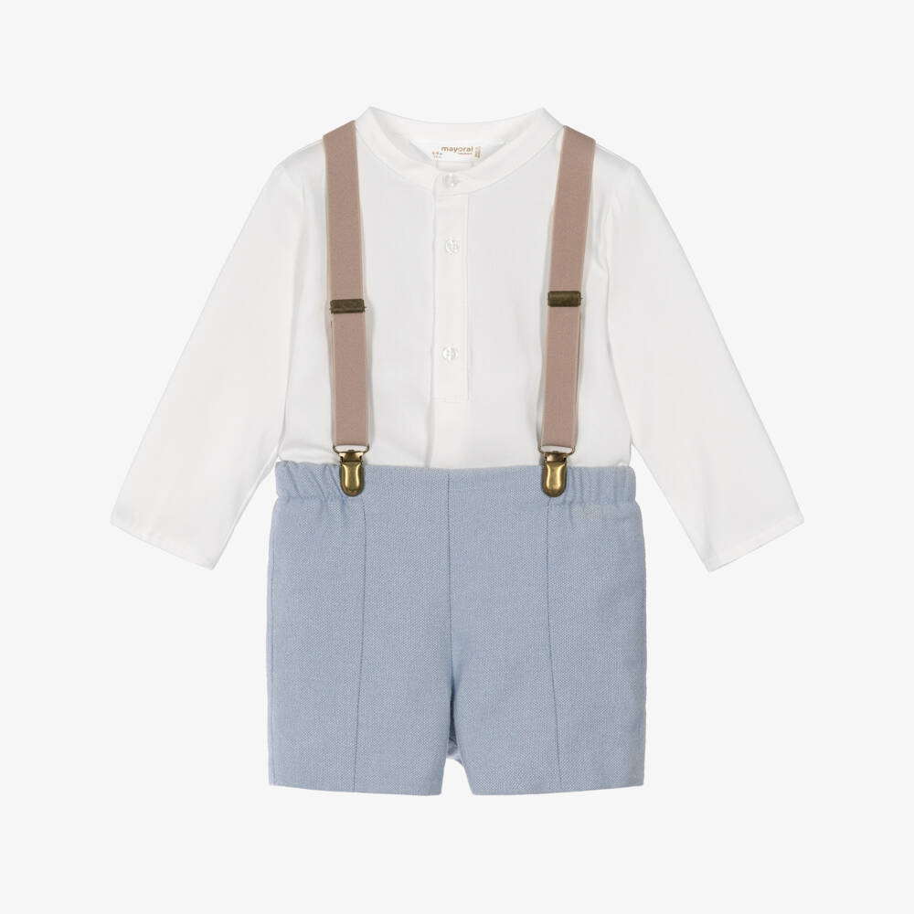 Mayoral Newborn-Baby Boys Blue Shorts Set with Braces | Childrensalon