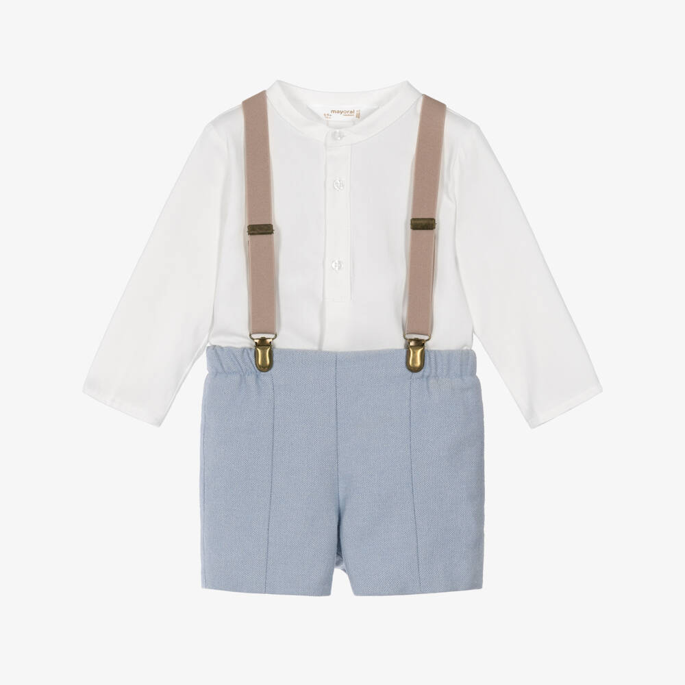 Mayoral Newborn-Baby Boys Blue Shorts Set with Braces | Childrensalon