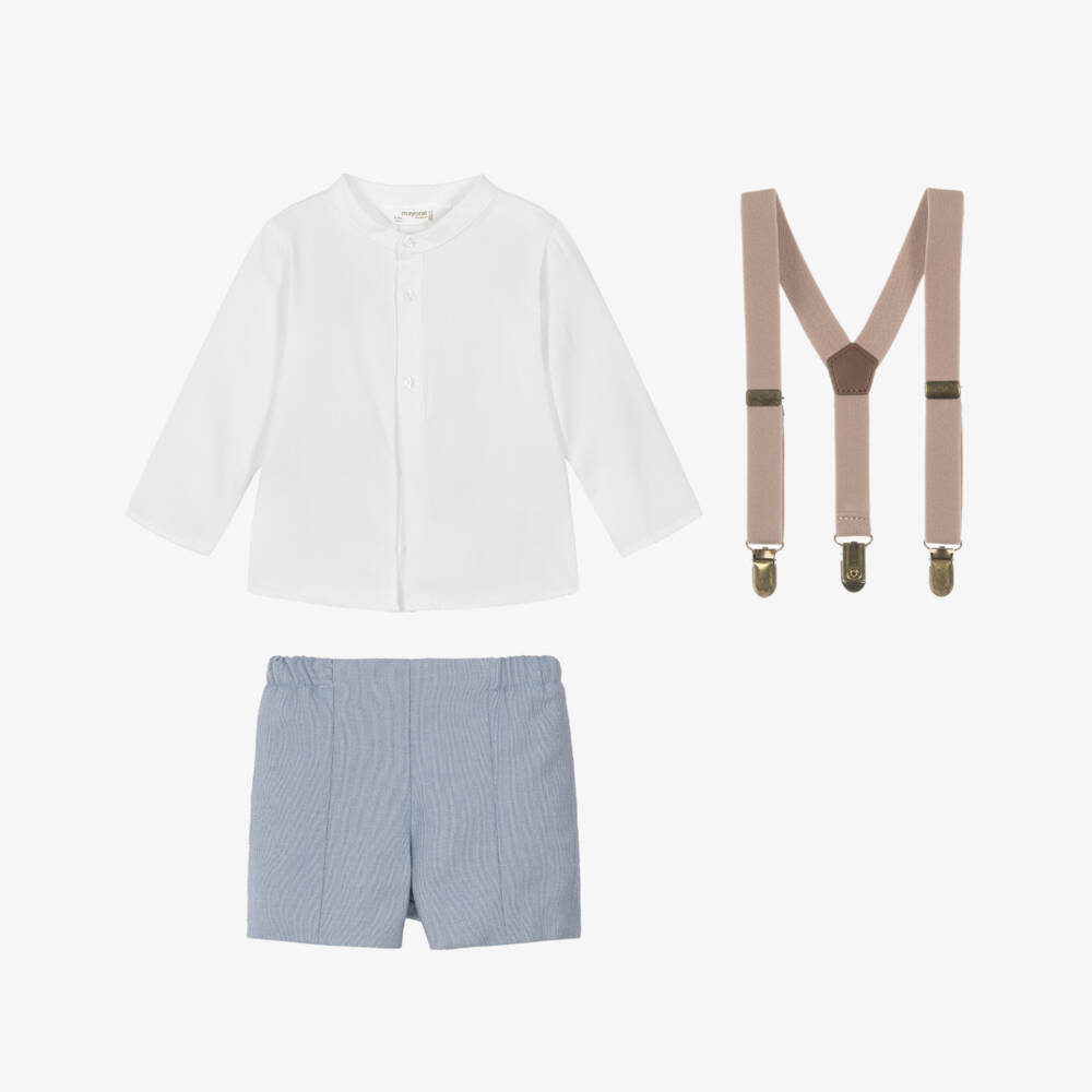 Mayoral Newborn-Baby Boys Blue Shorts Set with Braces | Childrensalon