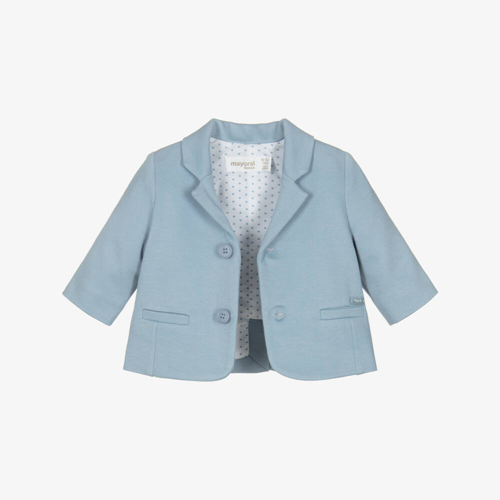 Mayoral Newborn-Baby Boys Blue Cotton Single Breasted Blazer | Childrensalon