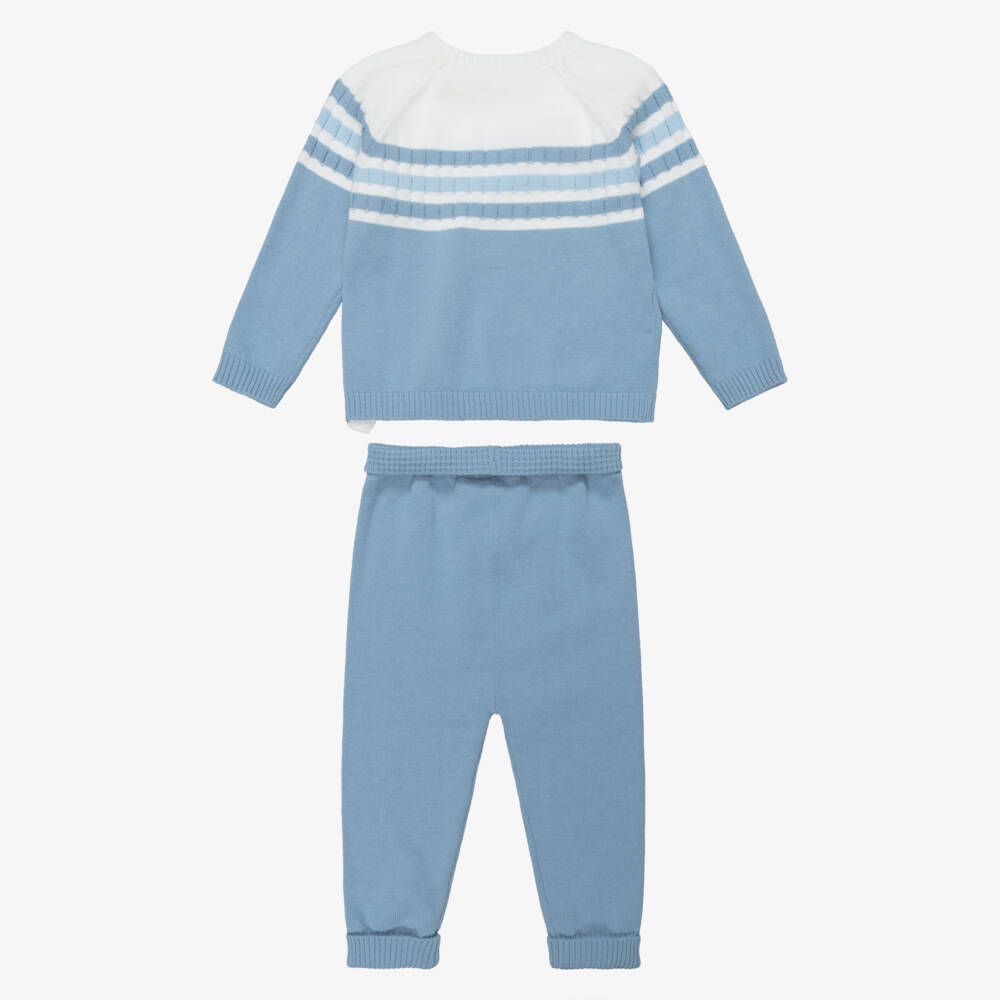 Mayoral Для новорожденных-Baby Boys Blue Stripe Cotton Knit Trouser Set | Childrensalon