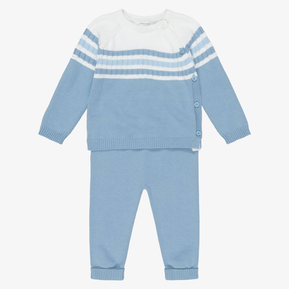 Mayoral Newborn-طقم بنطلون قطن محبوك لون أزرق للأولاد الرضع | Childrensalon