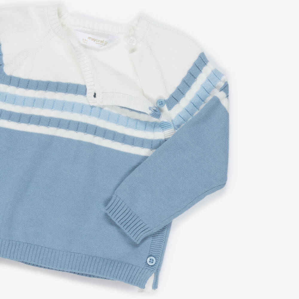 Mayoral Для новорожденных-Baby Boys Blue Stripe Cotton Knit Trouser Set | Childrensalon