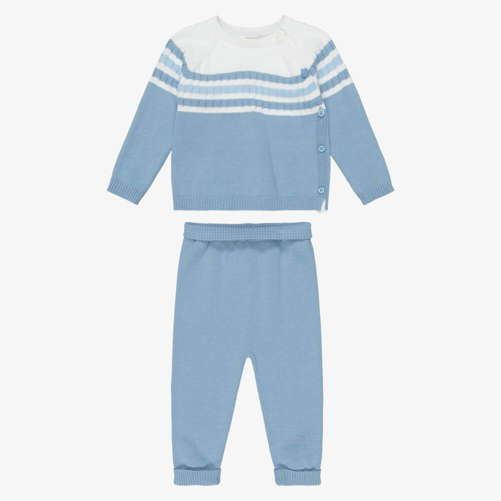 Mayoral Для новорожденных-Baby Boys Blue Stripe Cotton Knit Trouser Set | Childrensalon