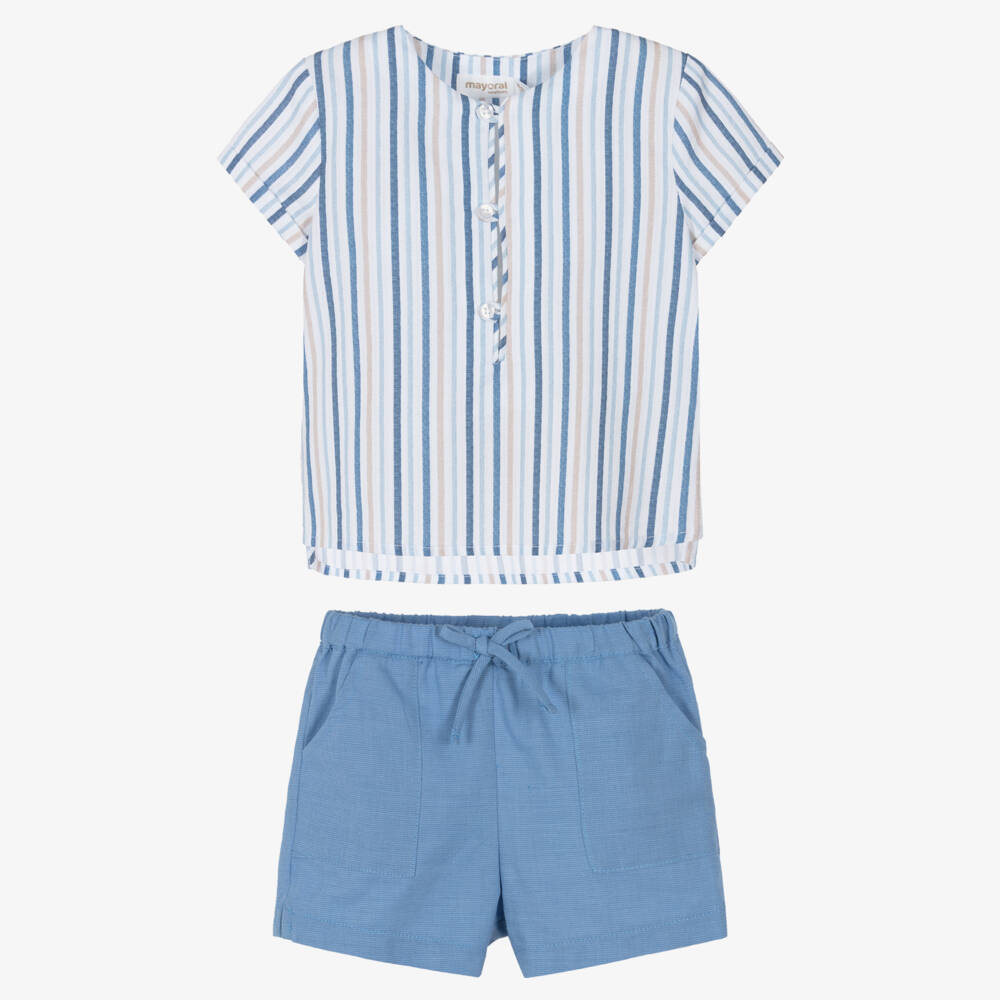 Mayoral Newborn-Baby Boys Blue Stripe Shorts Set | Childrensalon