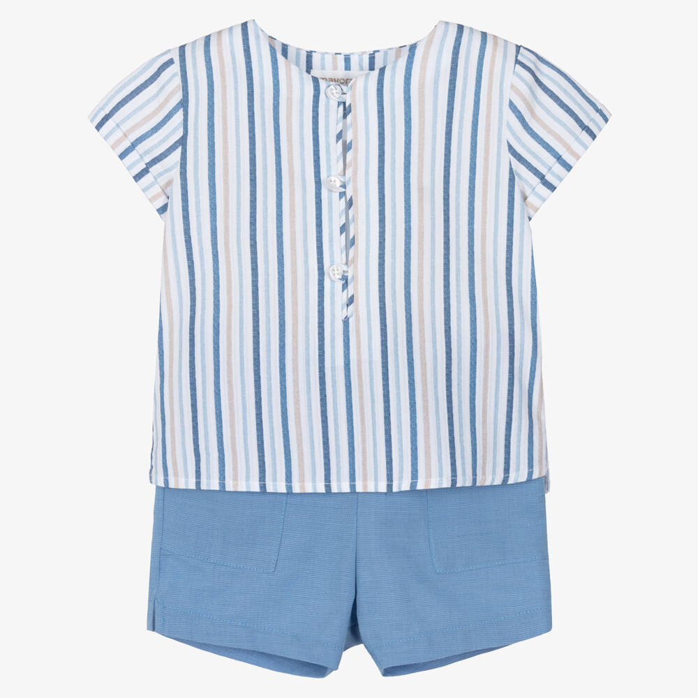 Mayoral Newborn-Baby Boys Blue Stripe Shorts Set | Childrensalon