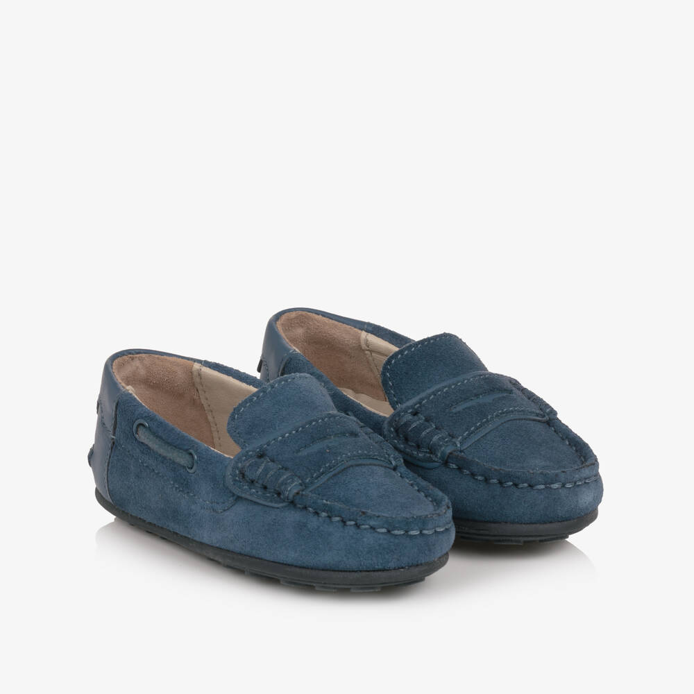 Mayoral-Baby Boys Blue Suede Leather Moccasins | Childrensalon