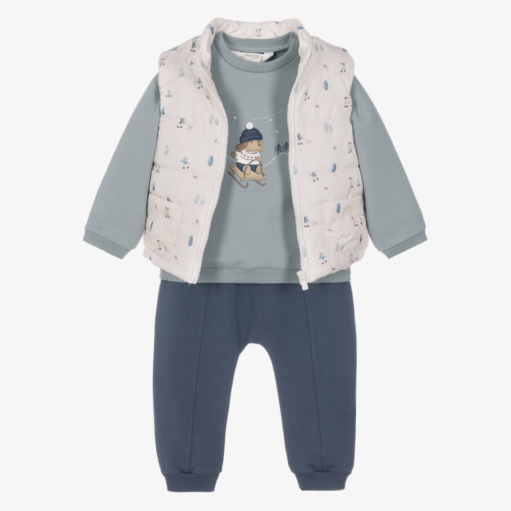 Mayoral Newborn-Baby Boys Blue Trouser Set with Snow Dogs | Childrensalon