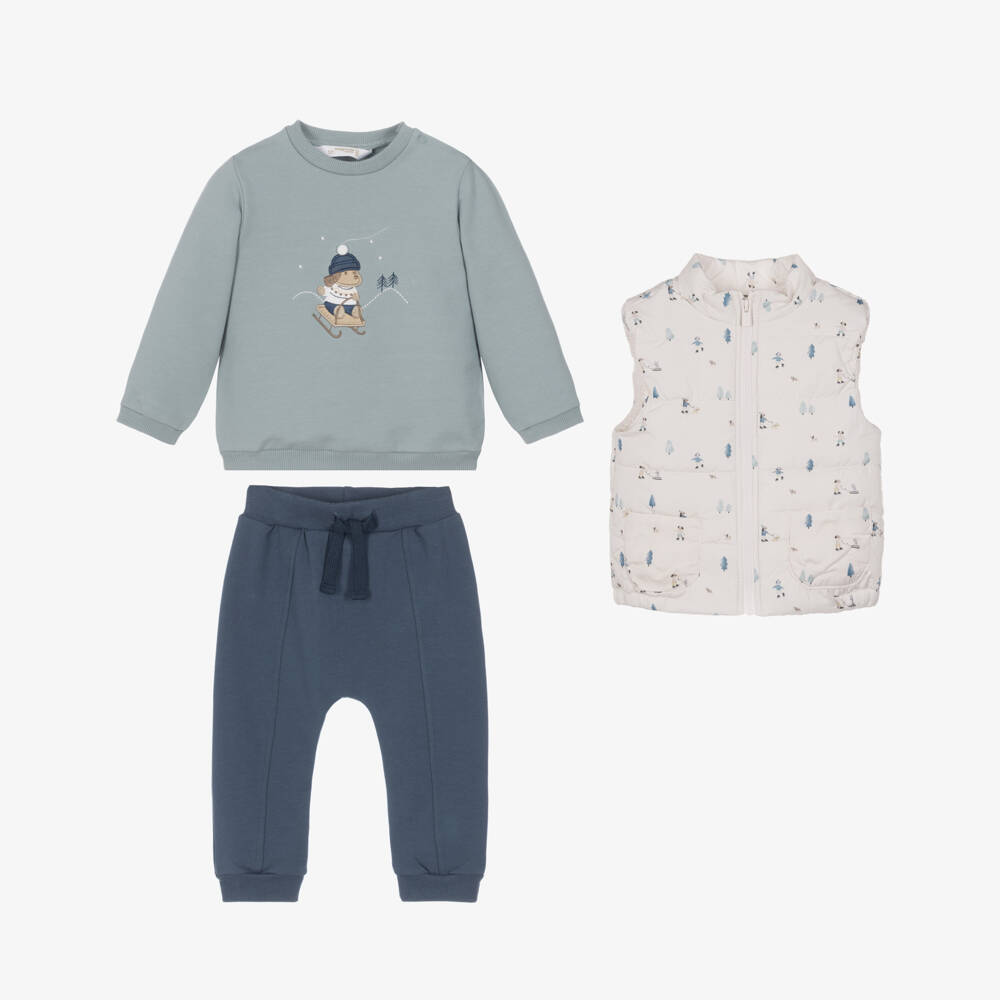 Mayoral Newborn-Baby Boys Blue Trouser Set with Snow Dogs | Childrensalon