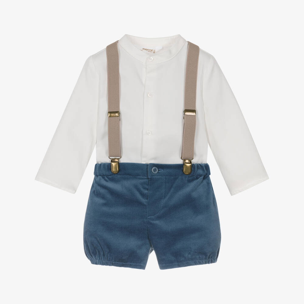 Mayoral Newborn-Baby Boys Blue Velvet Shorts Set | Childrensalon