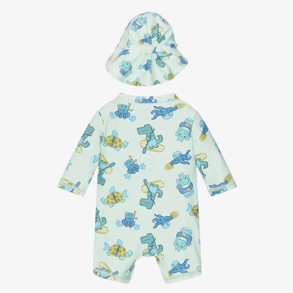 Mayoral Newborn-طقم سباحة بطبعة حيوانات لون أخضر للأولاد الرضع (+UPF40) | Childrensalon