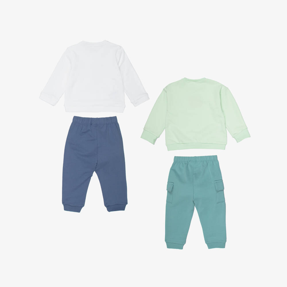 Mayoral Newborn-Baby Boys Green & Blue Cotton Jersey Tracksuits (2 Pack) | Childrensalon