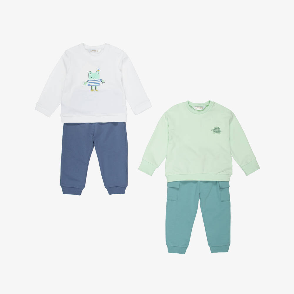 Mayoral Newborn-Baby Boys Green & Blue Cotton Jersey Tracksuits (2 Pack) | Childrensalon