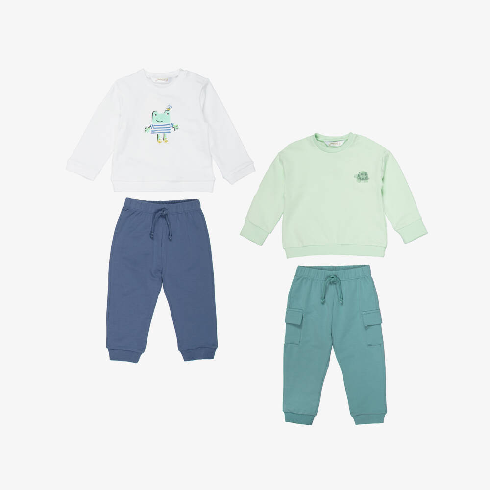 Mayoral Newborn-Baby Boys Green & Blue Cotton Jersey Tracksuits (2 Pack) | Childrensalon
