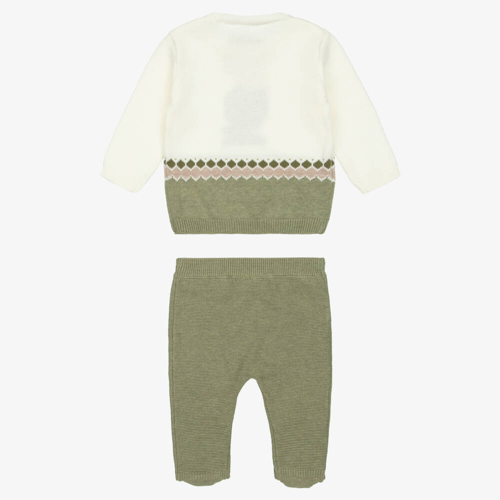 Mayoral Для новорожденных-Комбинезон из двух частей зеленый из хлопкового трикотажа со львом для мальчиков | Childrensalon