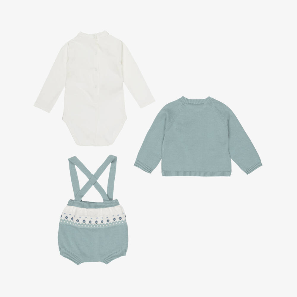 Mayoral Newborn-طقم كارديغان وشورت قطن محبوك لون أخضر للأولاد الرضع | Childrensalon
