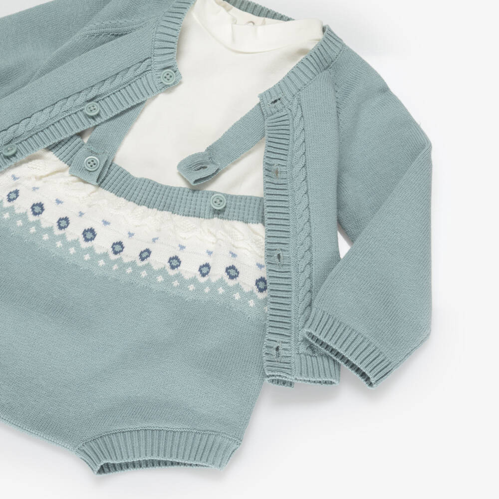 Mayoral Newborn-طقم كارديغان وشورت قطن محبوك لون أخضر للأولاد الرضع | Childrensalon
