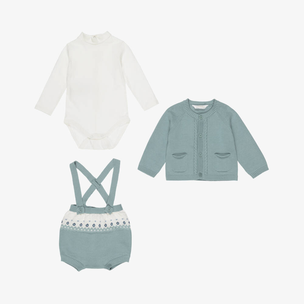 Mayoral Newborn-طقم كارديغان وشورت قطن محبوك لون أخضر للأولاد الرضع | Childrensalon