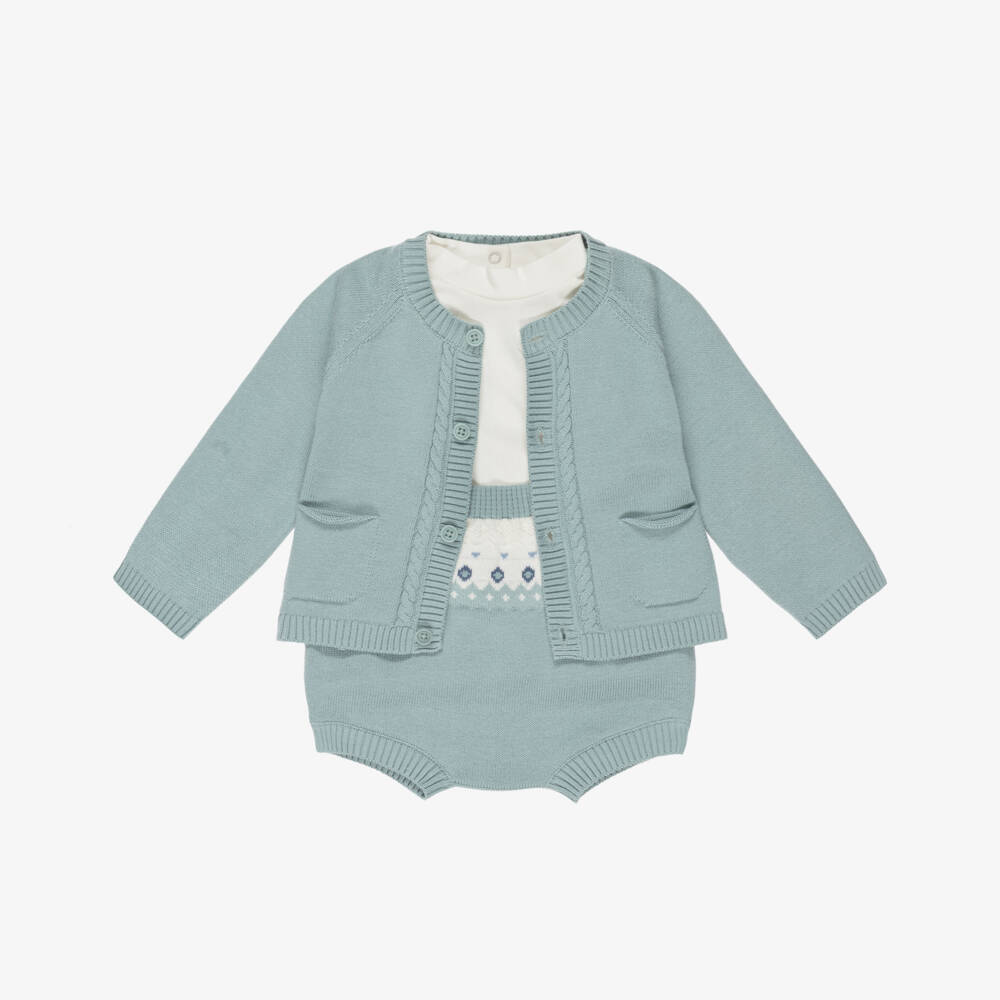 Mayoral Newborn-طقم كارديغان وشورت قطن محبوك لون أخضر للأولاد الرضع | Childrensalon