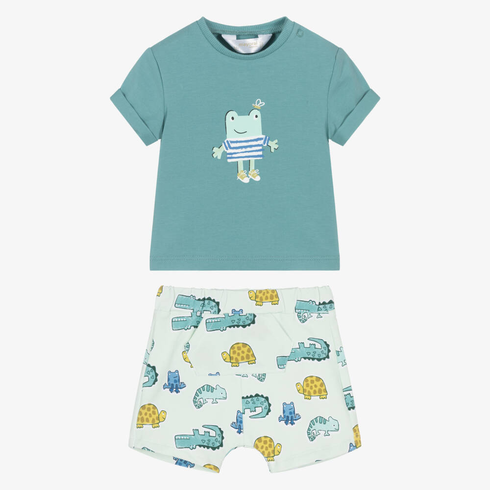 Mayoral Newborn-Baby Boys Green Cotton Shorts Set with Frog Print | Childrensalon